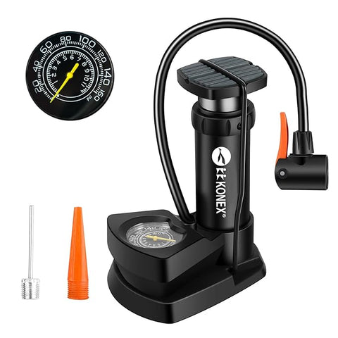 Konex High-Pressure Foot Air Pump with Meter for Bicycle, Bike, Car Tires, Football, Basketball, and Other Inflatable Sports Equipment &amp; Balls (Black)
