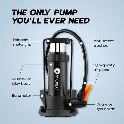 Konex High-Pressure Foot Air Pump with Meter for Bicycle, Bike, Car Tires, Football, Basketball, and Other Inflatable Sports Equipment &amp; Balls (Black)